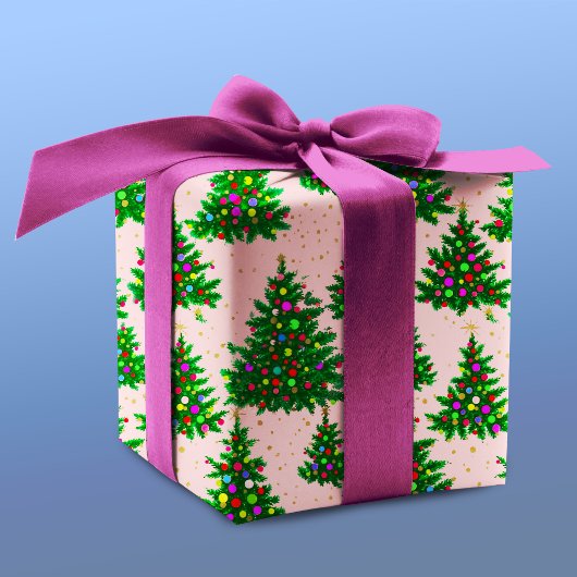 Niedliche Weihnachtsbäume Rose pink Geschenkpapier