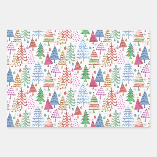 Niedliche Weihnachtsbaume Rot-Grün-Muster Geschenkpapier Set (Vorderseite 2)