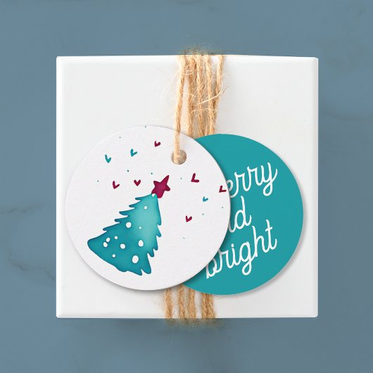 Niedliche Weihnachtsbäume Schneewald Aquarell Geschenkanhänger