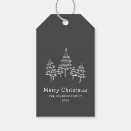 Niedliche Weihnachtsbäume Schwarz-weiß Geschenkanhänger