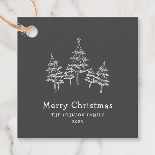 Niedliche Weihnachtsbäume Schwarz-weiß Geschenkanhänger (Vorderseite)