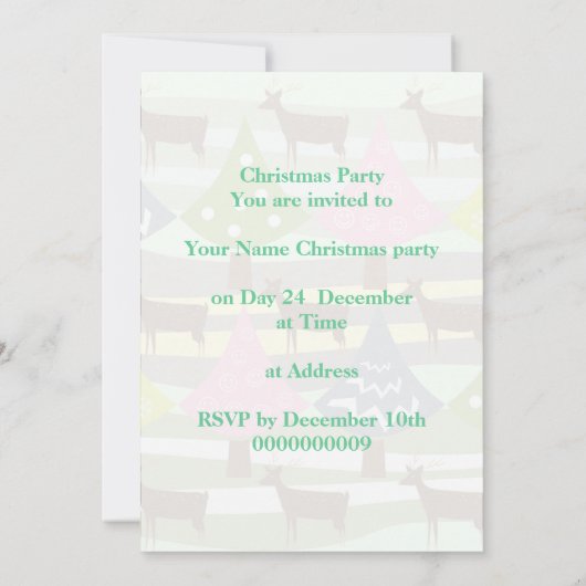 Niedliche Weihnachtsbäume und Einladung zum Hirsch (Rückseite)