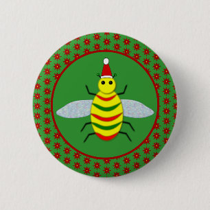 Niedliche Weihnachtsbäume und Poinsettia-Blume Button