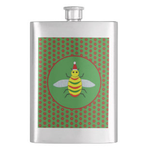 Niedliche Weihnachtsbäume und Poinsettia-Blume Flachmann