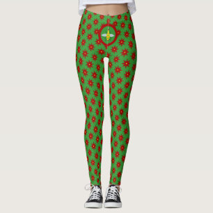 Niedliche Weihnachtsbäume und Poinsettia-Blume Leggings