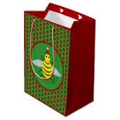 Niedliche Weihnachtsbäume und Poinsettia-Blume Mittlere Geschenktüte (Rückseite Schrägansicht)