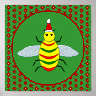 Niedliche Weihnachtsbäume und Poinsettia-Blume Poster