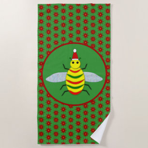 Niedliche Weihnachtsbäume und Poinsettia-Blume Strandtuch