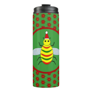 Niedliche Weihnachtsbäume und Poinsettia-Blume Thermosbecher