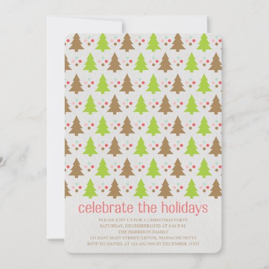 Niedliche Weihnachtsbäume und Polka Dots Party lad Einladung (Vorderseite)