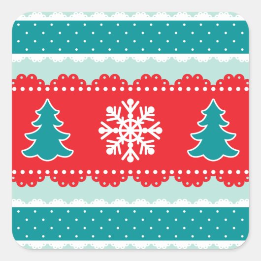 Niedliche Weihnachtsbäume und Schneeflocken-Muster Quadratischer Aufkleber (Vorderseite)