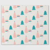 Niedliche Weihnachtsbäume und Schneemänner Geschenkpapier (Flach)