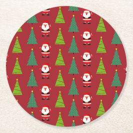 Niedliche Weihnachtsbäume & Weihnachtsklauseln Rot Runder Pappuntersetzer