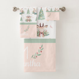 Niedliche Weihnachtsbaumen Bären & Hirsche Monogra Badhandtuch Set