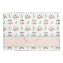 Niedliche Weihnachtsbaumen Bären & Hirsche Monogra Kissenbezug