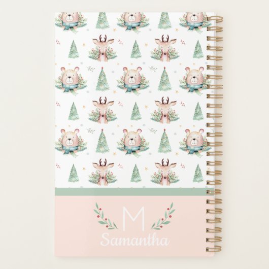 Niedliche Weihnachtsbaumen Bären & Hirsche Monogra Planer (Rückseite)