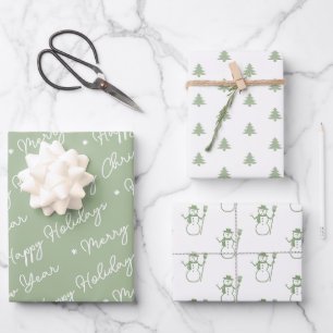 Niedliche Weihnachtsbaumen der Moderne Sage Green  Geschenkpapier Set