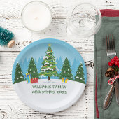 Niedliche Weihnachtsbaumen Feiertag Blue Pappteller
