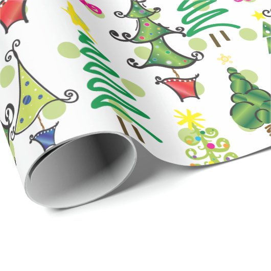 Niedliche Weihnachtsbaumen Grüne WhimsikIllustrati Geschenkpapier (Rolleneckpunkt)