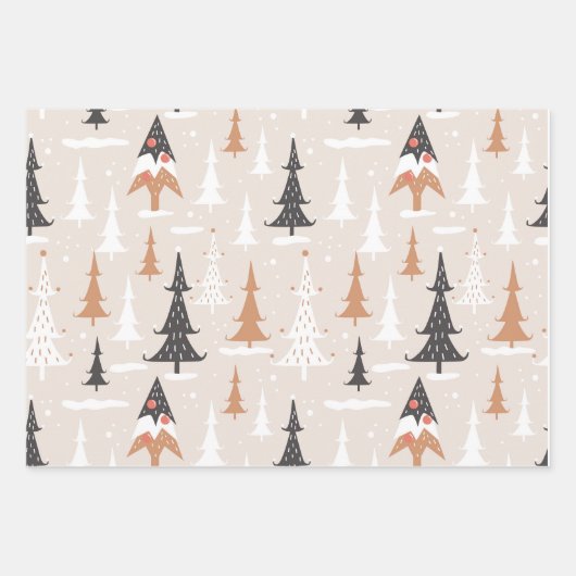 Niedliche Weihnachtsbaumen in Pink Boho Brown Geschenkpapier Set (Vorderseite)