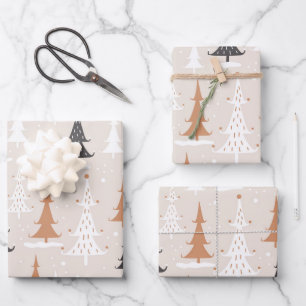 Niedliche Weihnachtsbaumen in Pink Boho Brown Geschenkpapier Set