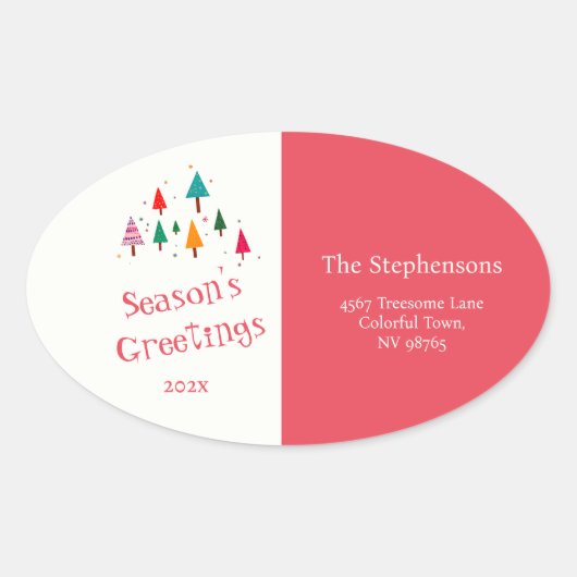 Niedliche Weihnachtsbaumen Retro Rücksendeadresse Ovaler Aufkleber (Vorderseite)