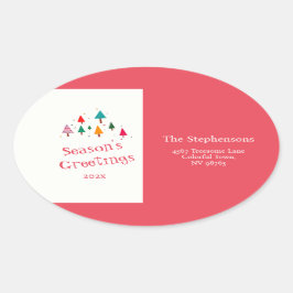 Niedliche Weihnachtsbaumen Retro Rücksendeadresse Ovaler Aufkleber