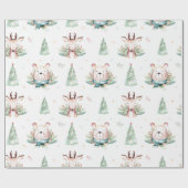 Niedliche Weihnachtsbaumen Waldbären & Hirsche Geschenkpapier (Flach)