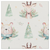 Niedliche Weihnachtsbaumen Waldbären & Hirsche Stoff (Nahaufnahme)