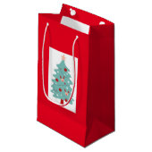 Niedliche Weihnachtsbaumgeschenktasche (rot) Kleine Geschenktüte (Vorderseite Schrägansicht)