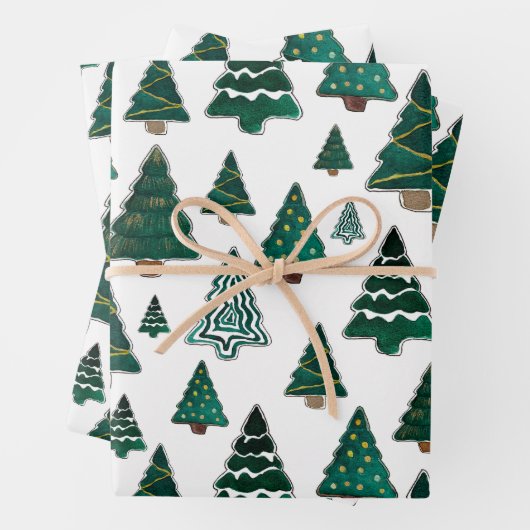 Niedliche Weihnachtsbaumgeschenkwrap - 3 Papierblä Geschenkpapier Set (Beispiel)