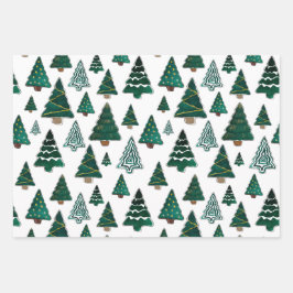 Niedliche Weihnachtsbaumgeschenkwrap - 3 Papierblä Geschenkpapier Set