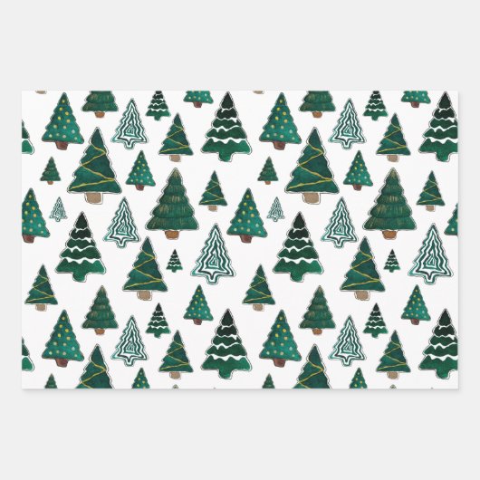 Niedliche Weihnachtsbaumgeschenkwrap - 3 Papierblä Geschenkpapier Set (Vorderseite)