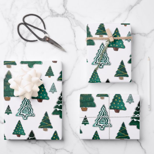 Niedliche Weihnachtsbaumgeschenkwrap - 3 Papierblä Geschenkpapier Set (Vorderseite)