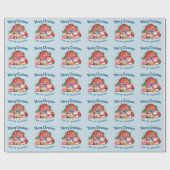 Niedliche Weihnachtsbaumtiere auf Light Blue Geschenkpapier (Flach)