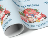 Niedliche Weihnachtsbaumtiere auf Light Blue Geschenkpapier (Rolleneckpunkt)