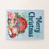 Niedliche Weihnachtsbaumtiere auf Light Blue Puzzle (Horizontal)