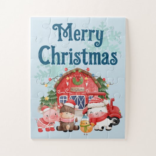 Niedliche Weihnachtsbaumtiere auf Light Blue Puzzle (Vertikal)