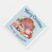 Niedliche Weihnachtsbaumtiere auf Light Blue Serviette (Ecke)