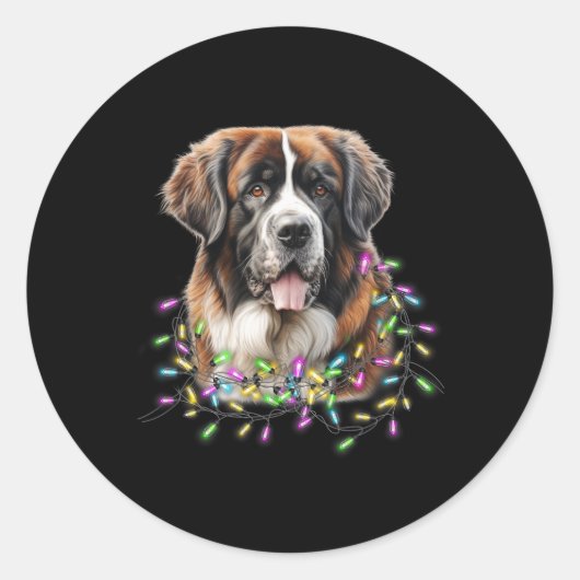 Niedliche Weihnachtsbeleuchtung Saint Bernard Dog Runder Aufkleber (Vorderseite)