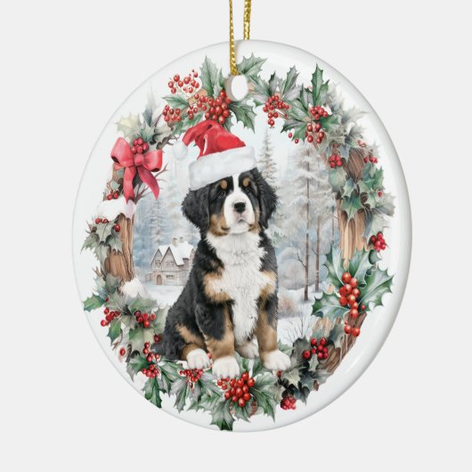 Niedliche Weihnachtsberge Bernese do Welpe Weihnac Keramik Ornament (Links)