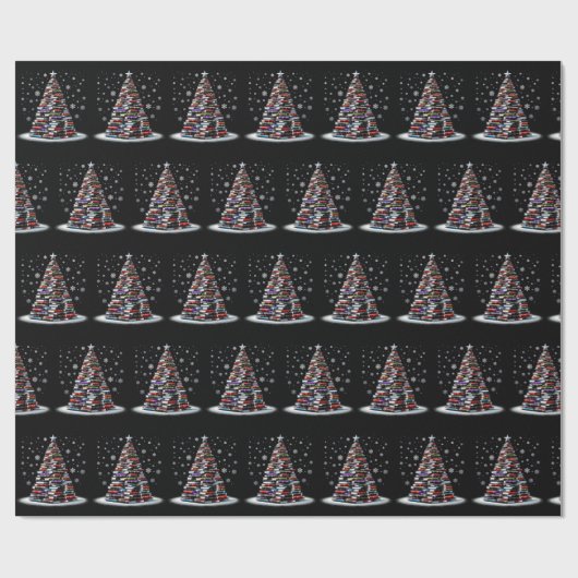 Niedliche Weihnachtsbibliothek Tree Xmas Trees Geschenkpapier (Flach)