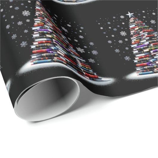 Niedliche Weihnachtsbibliothek Tree Xmas Trees Geschenkpapier (Rolleneckpunkt)