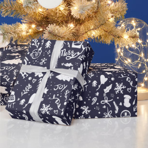 Niedliche Weihnachtsbilder marineblau Geschenkpapier
