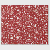 Niedliche Weihnachtsbilder rot Geschenkpapier (Flach)