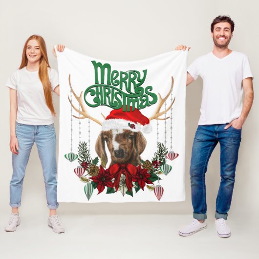 Niedliche Weihnachtsbordziege mit Antlern und Kran Fleecedecke (Beispiel)