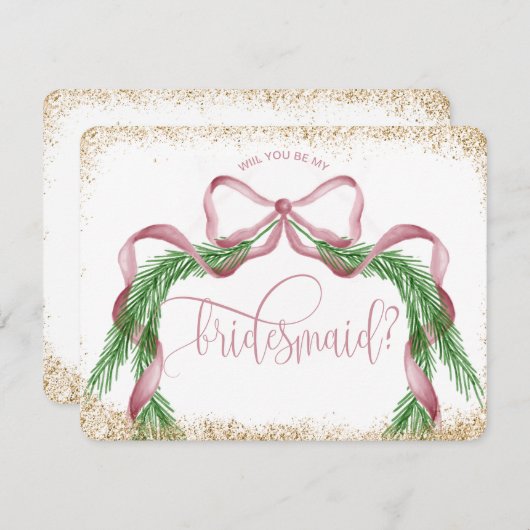 niedliche Weihnachtsbrust Rosa Aquarell BRIDESMAID Einladung (Vorne/Hinten)