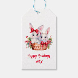 Niedliche Weihnachtsbunnies in einem Korb Geschenkanhänger