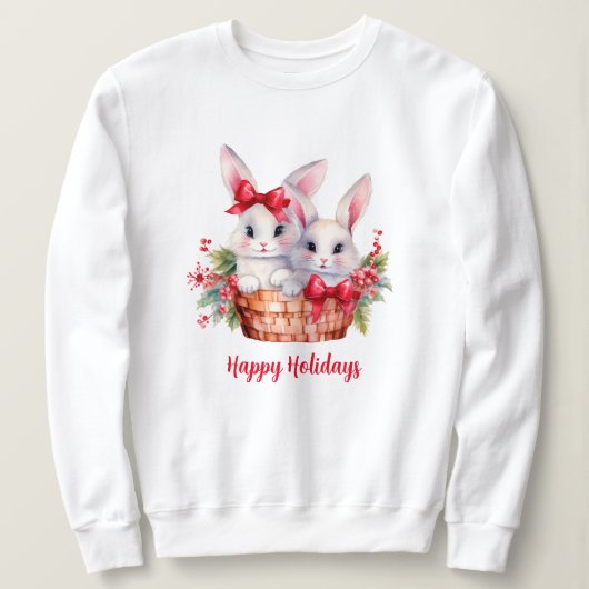 Niedliche Weihnachtsbunnies in einem Korb Sweatshirt (Design vorne)