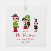 Niedliche Weihnachtscharterfamilie von 3 Keramikornament (Rückseite)